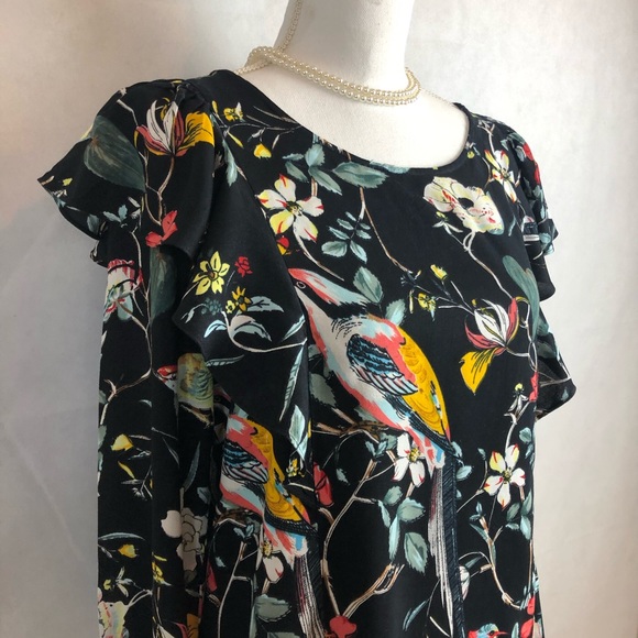 Vila Clothing Bird floral Ruffle Printed Top - Picture 4 of 8
